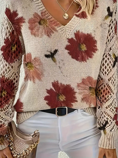 Tatyana™ | Haut en maille fleuri avec détails ajourés