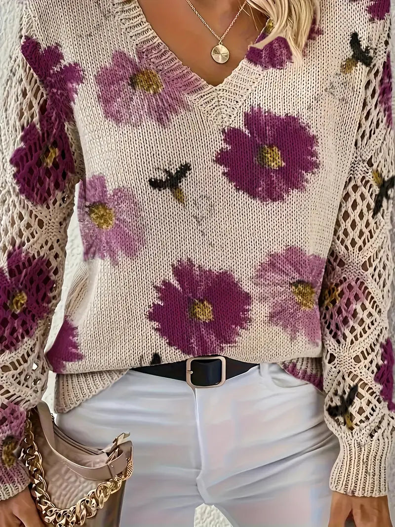 Tatyana™ | Haut en maille fleuri avec détails ajourés