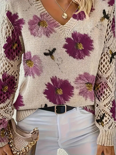 Tatyana™ | Haut en maille fleuri avec détails ajourés