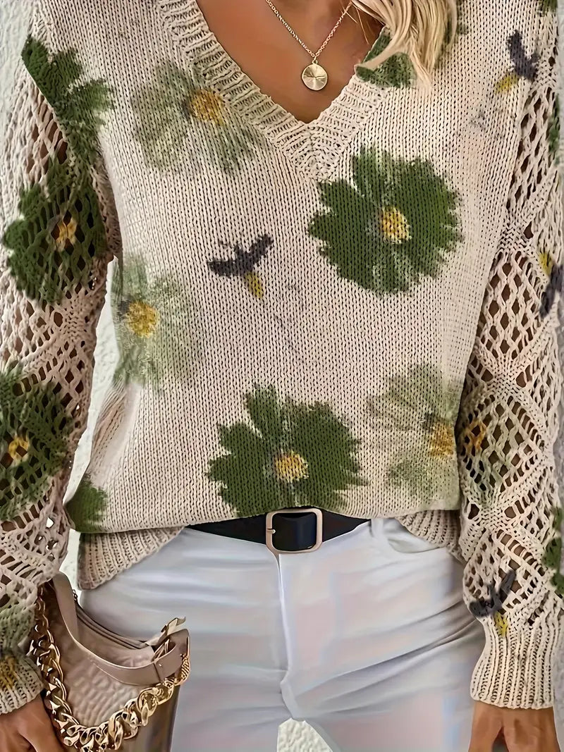 Tatyana™ | Haut en maille fleuri avec détails ajourés