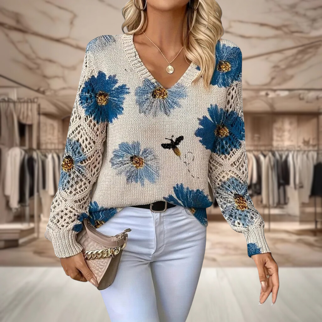 Annes™ | Pull Floral Élégant en Cachemire, Luxe et Couleur Subtile