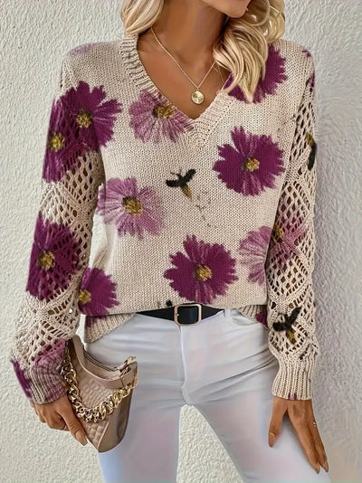 Tatyana™ | Haut en maille fleuri avec détails ajourés