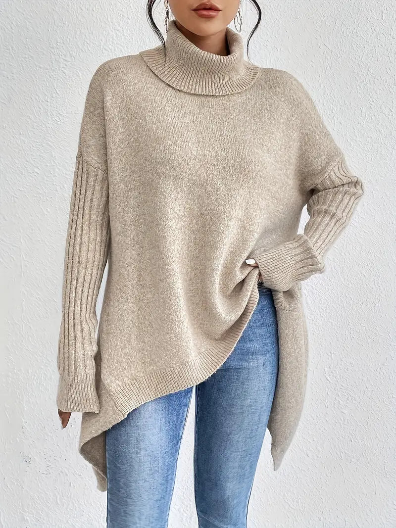 Laora™ | Pull Col Roulé Oversize avec Détails de Luxe