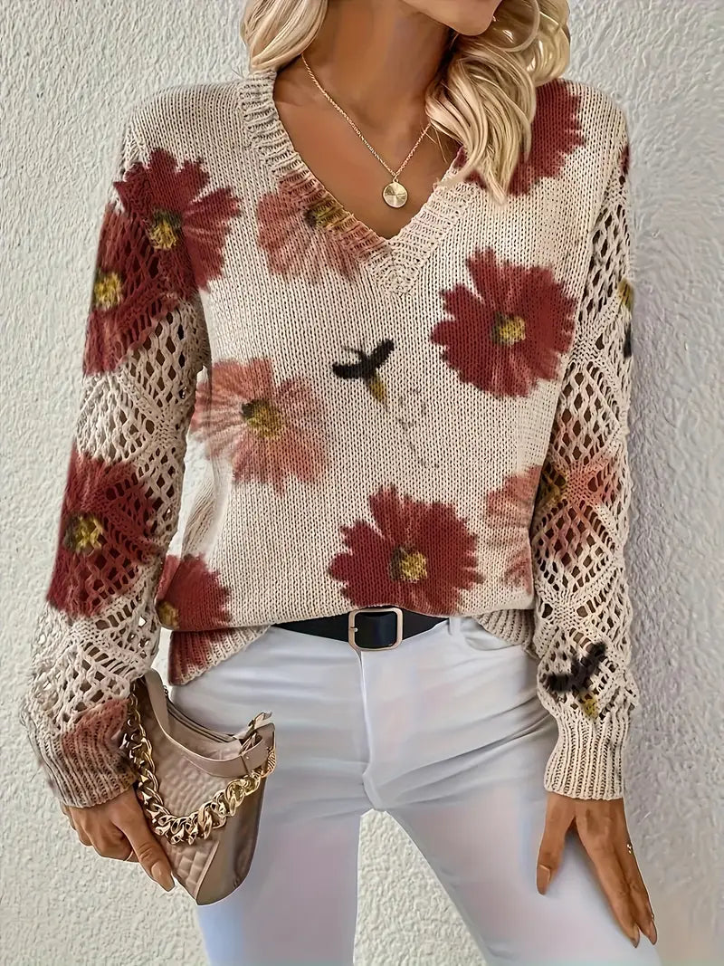 Tatyana™ | Haut en maille fleuri avec détails ajourés