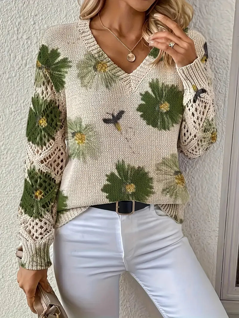Tatyana™ | Haut en maille fleuri avec détails ajourés