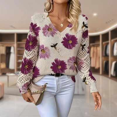 Annes™ | Pull Floral Élégant en Cachemire, Luxe et Couleur Subtile