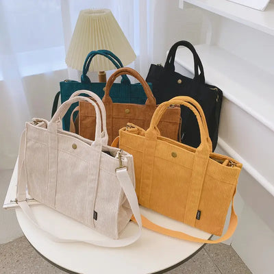 Clarisse™ | Tote Bag en Velours Côtelé au Charme Rétro