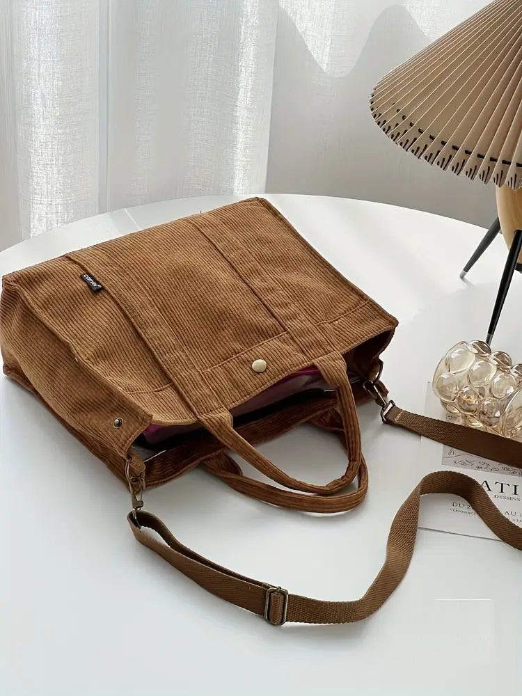 Clarisse™ | Tote Bag en Velours Côtelé au Charme Rétro