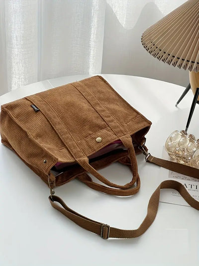 Clarisse™ | Tote Bag en Velours Côtelé au Charme Rétro