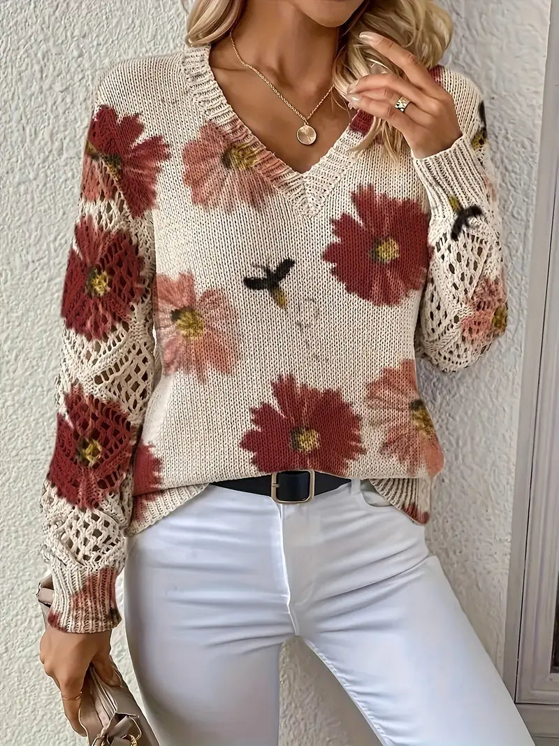 Tatyana™ | Haut en maille fleuri avec détails ajourés