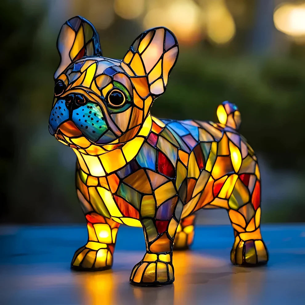 Brillance du Bulldog Français™ | Lampe style Tiffany de caractère
