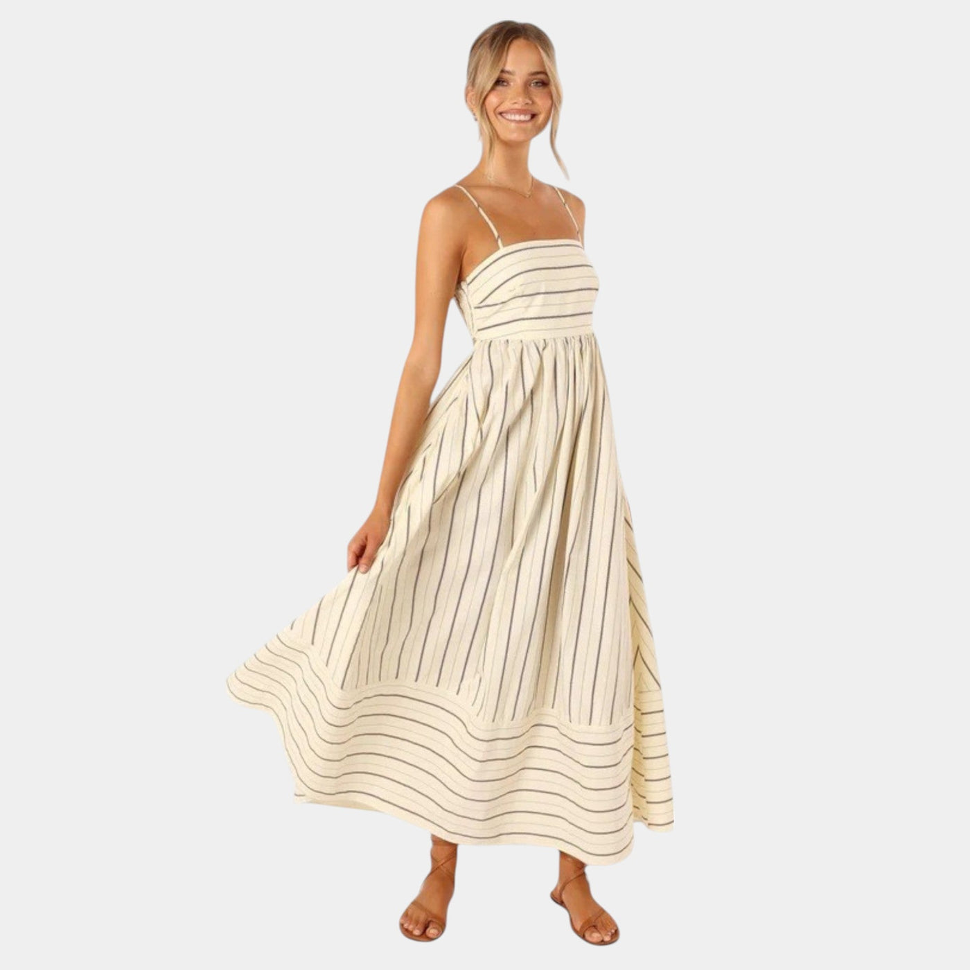Camille™ | Robe Longue d’Été aux Plis Élégants et Rayures Contrastées