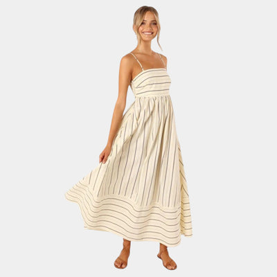 Camille™ | Robe Longue d’Été aux Plis Élégants et Rayures Contrastées