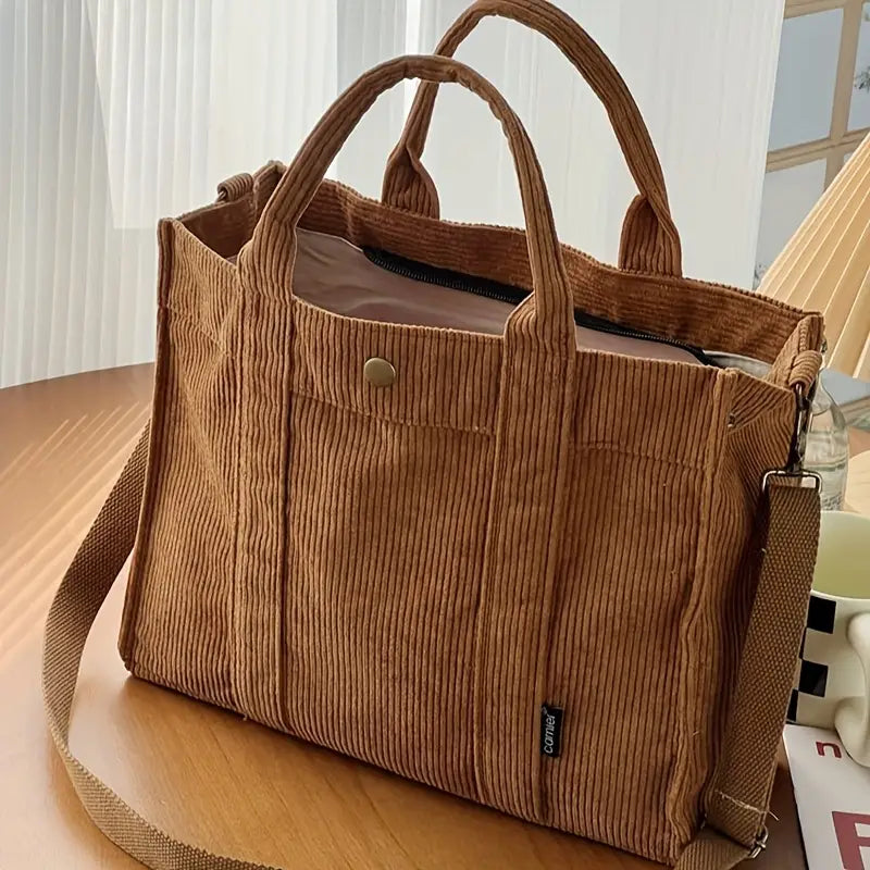 Clarisse™ | Tote Bag en Velours Côtelé au Charme Rétro