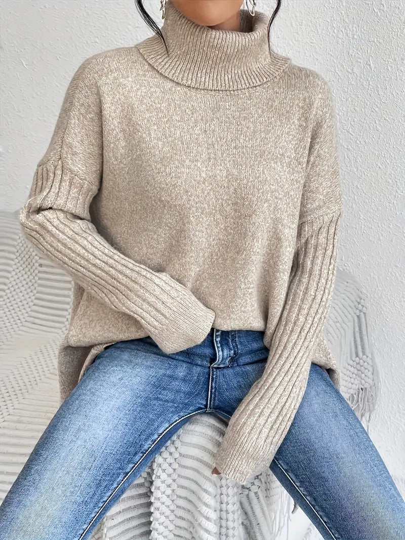 Laora™ | Pull Col Roulé Oversize avec Détails de Luxe