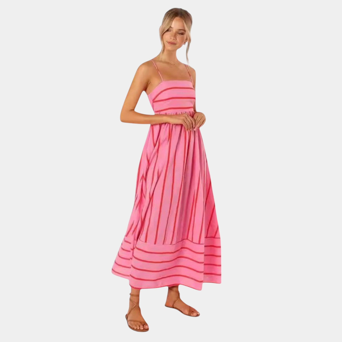Camille™ | Robe Longue d’Été aux Plis Élégants et Rayures Contrastées
