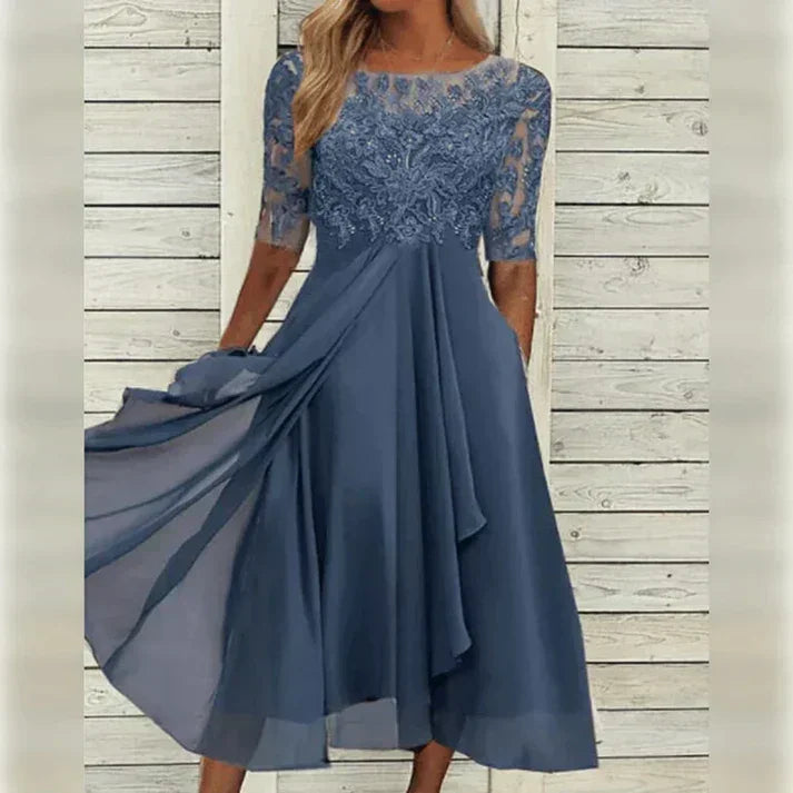 Aria™ | Robe Midi Fleurie avec Détails en Mousseline