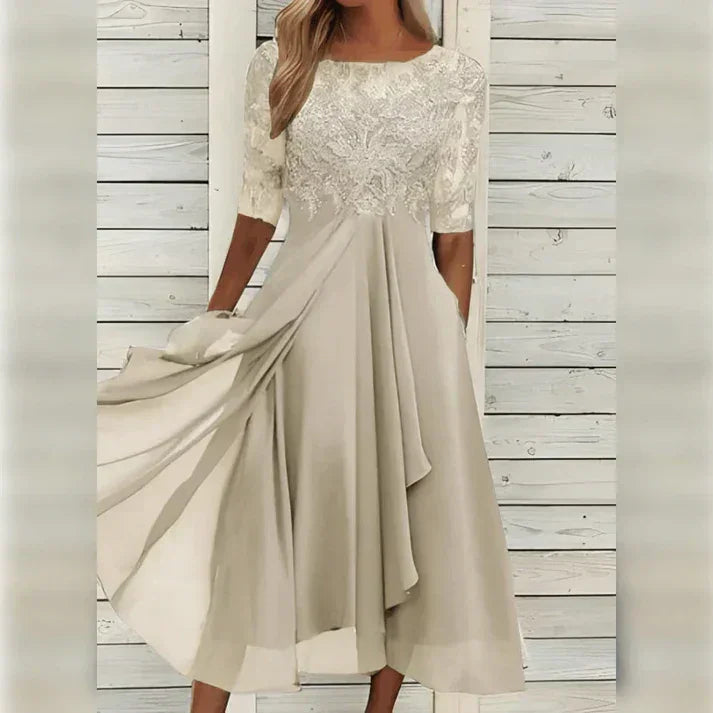 Aria™ | Robe Midi Fleurie avec Détails en Mousseline