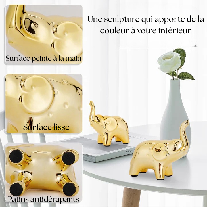 ÉléDor™ | Élégantes Statues d’Éléphants Dorés