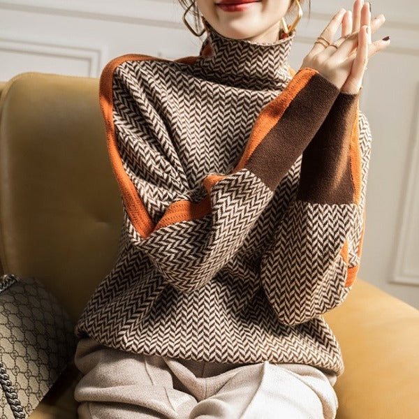 Clémence™ | Pull à Col Roulé à Rayures Contrastées