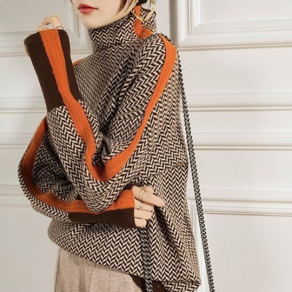 Clémence™ | Pull à Col Roulé à Rayures Contrastées