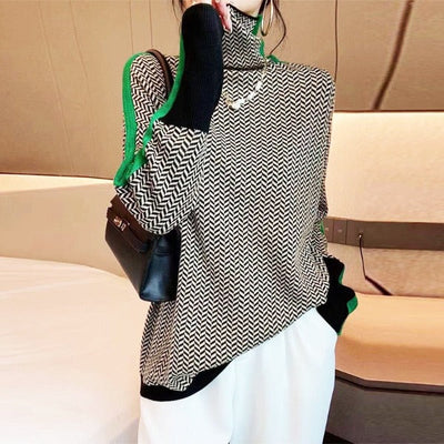 Clémence™ | Pull à Col Roulé à Rayures Contrastées