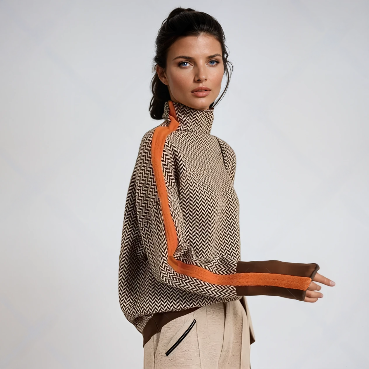 Clémence™ | Pull à Col Roulé à Rayures Contrastées