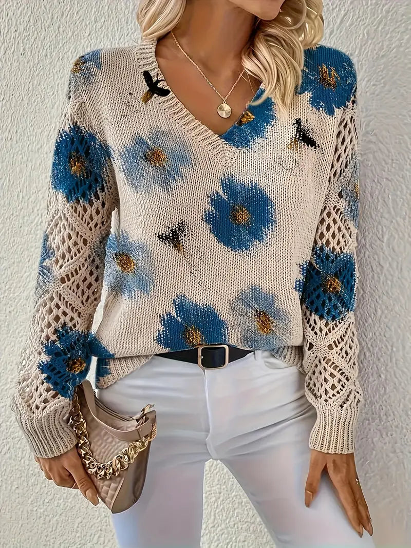 Tatyana™ | Haut en maille fleuri avec détails ajourés