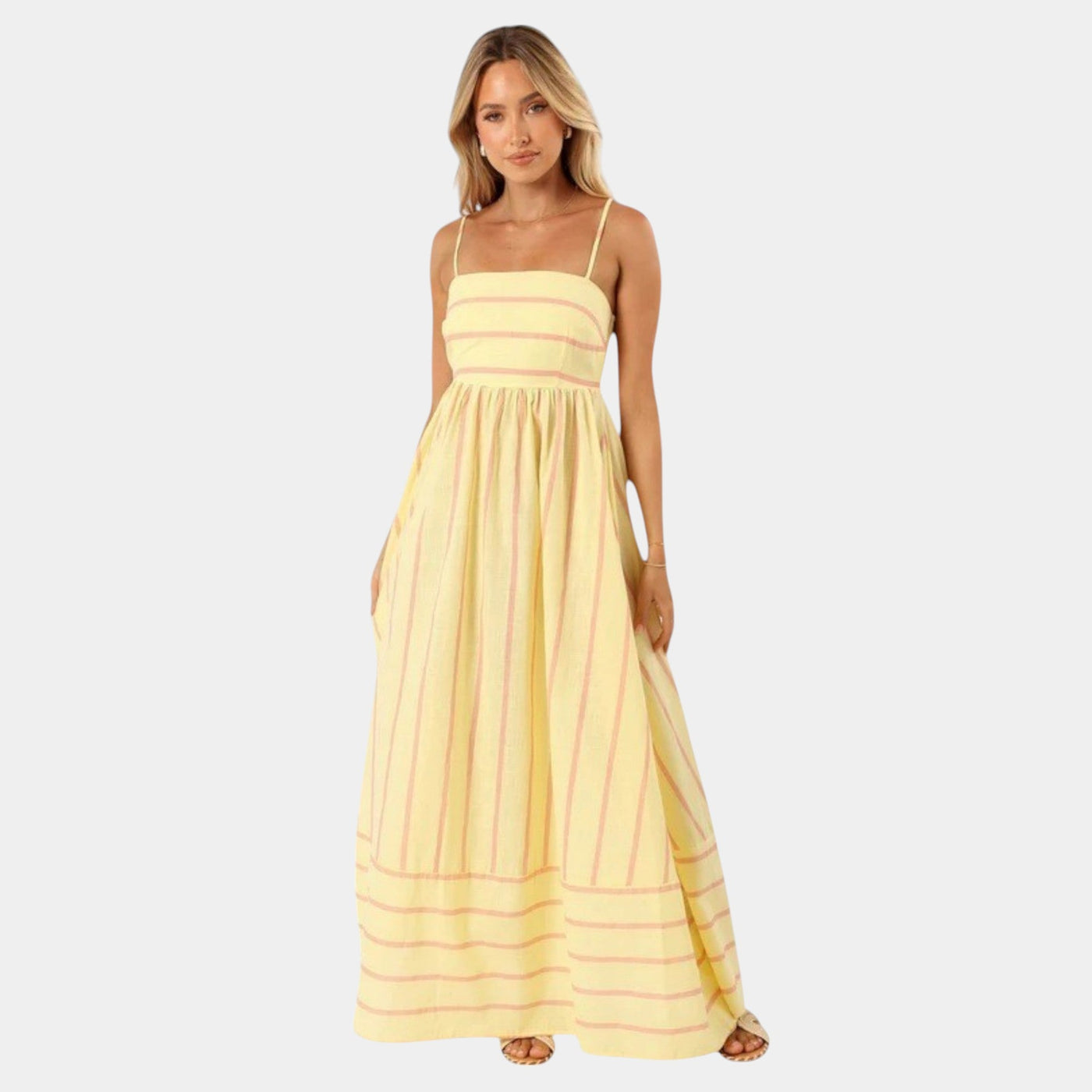 Camille™ | Robe Longue d’Été aux Plis Élégants et Rayures Contrastées