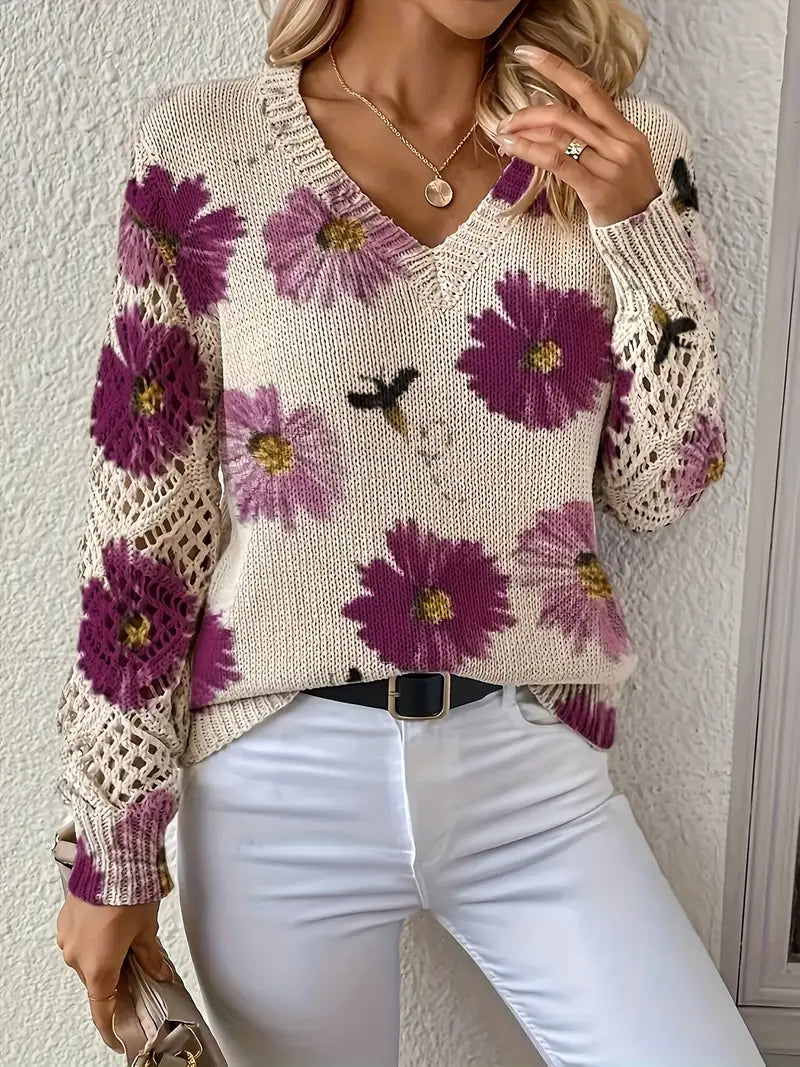 Tatyana™ | Haut en maille fleuri avec détails ajourés