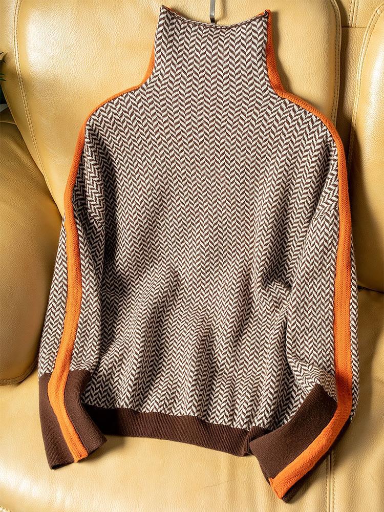 Clémence™ | Pull à Col Roulé à Rayures Contrastées