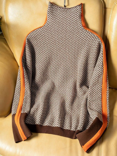 Clémence™ | Pull à Col Roulé à Rayures Contrastées