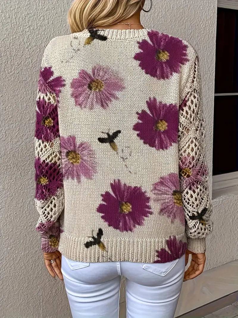 Tatyana™ | Haut en maille fleuri avec détails ajourés