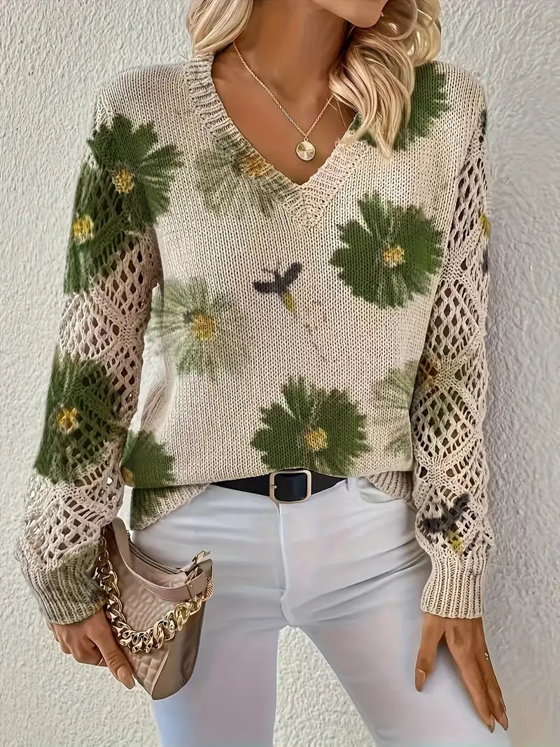 Tatyana™ | Haut en maille fleuri avec détails ajourés