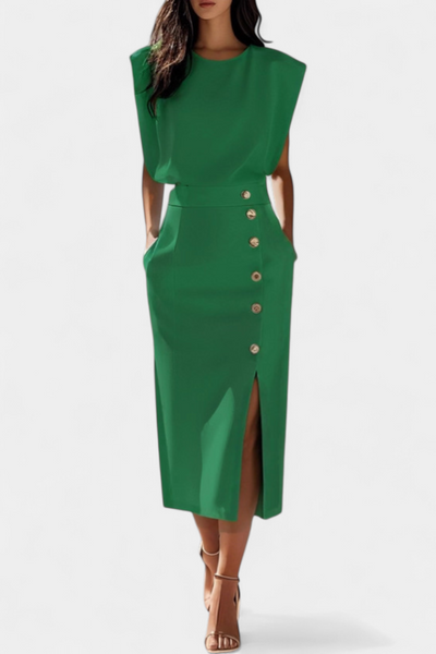 Ceecee™ | Robe Midi Luxe à Boutons Décoratifs