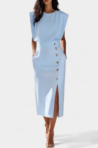 Ceecee™ | Robe Midi Luxe à Boutons Décoratifs
