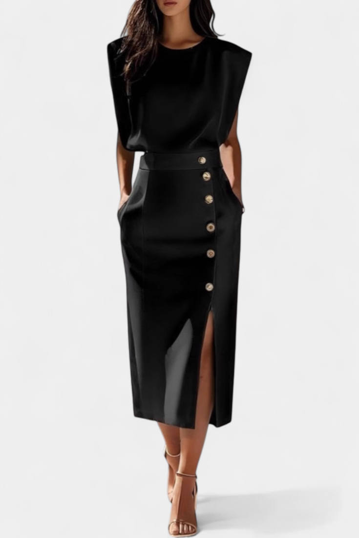 Ceecee™ | Robe Midi Luxe à Boutons Décoratifs