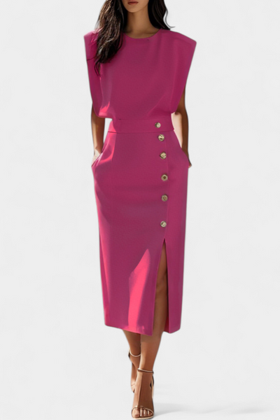Ceecee™ | Robe Midi Luxe à Boutons Décoratifs