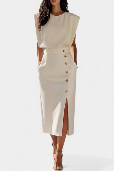 Ceecee™ | Robe Midi Luxe à Boutons Décoratifs