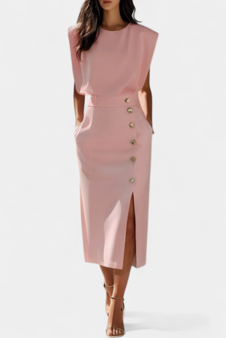 Ceecee™ | Robe Midi Luxe à Boutons Décoratifs
