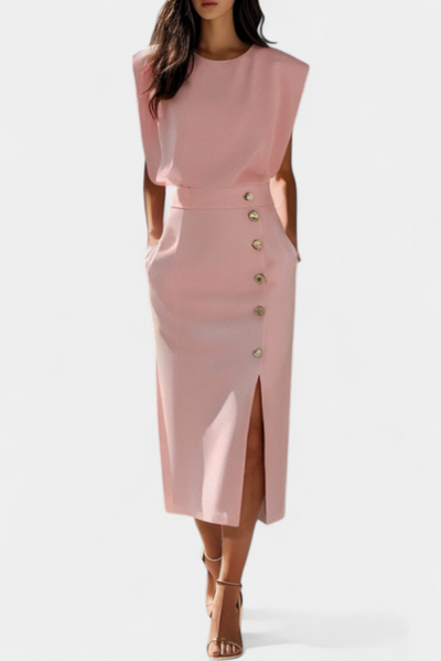 Ceecee™ | Robe Midi Luxe à Boutons Décoratifs