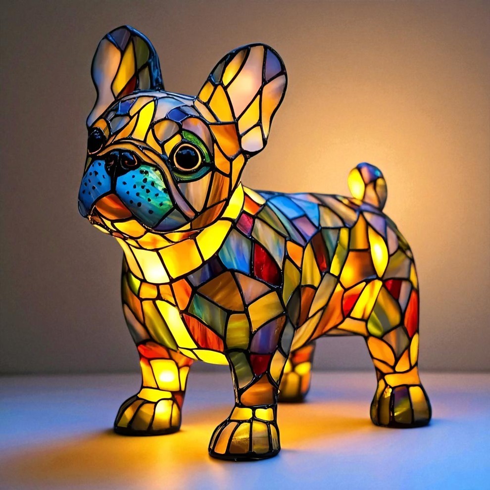 Brillance du Bulldog Français™ | Lampe style Tiffany de caractère